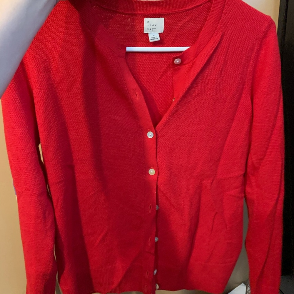 Red cardigan